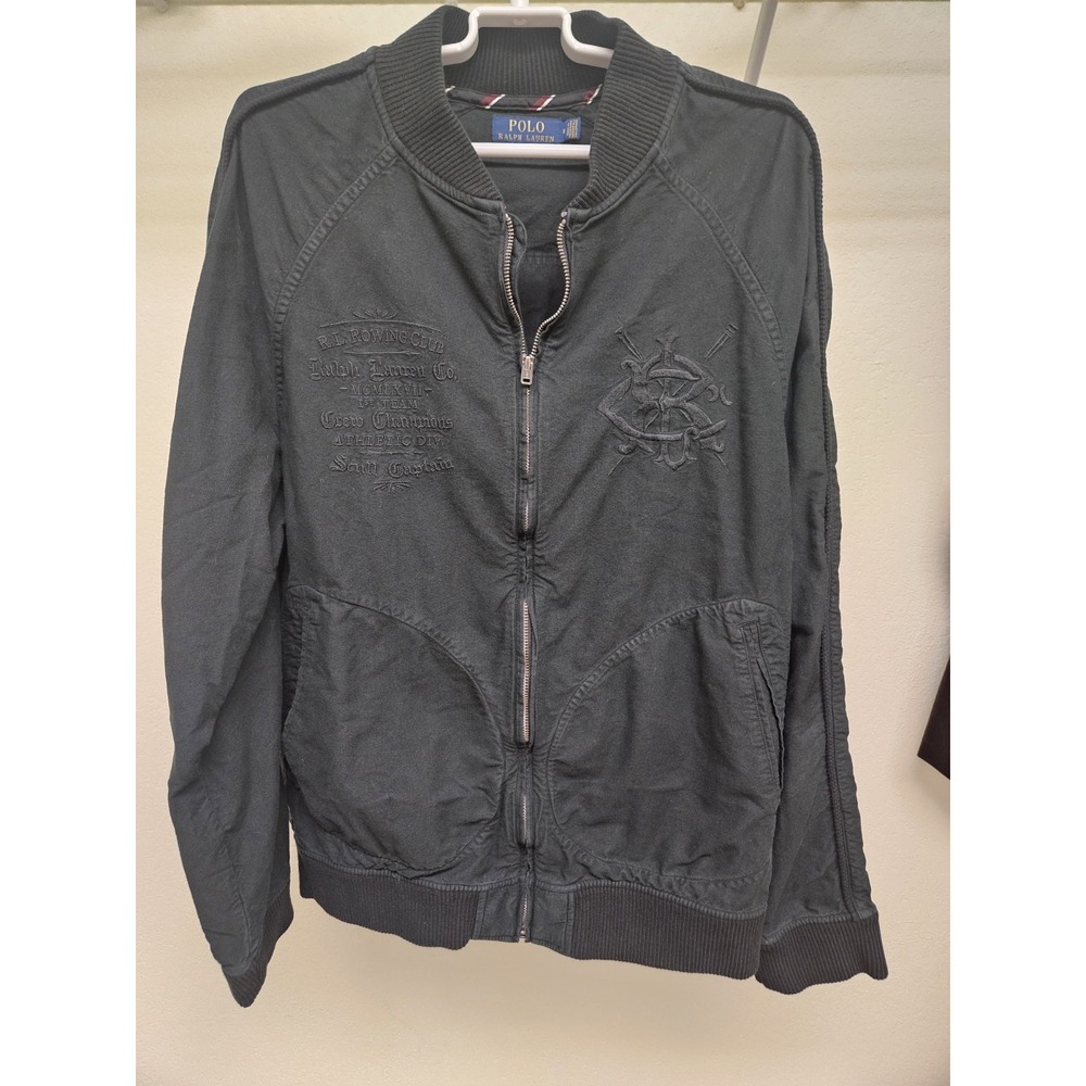 Ralph Lauren Mens Black 100% Cotton Rowing Club Bomber Jacket Size Medium